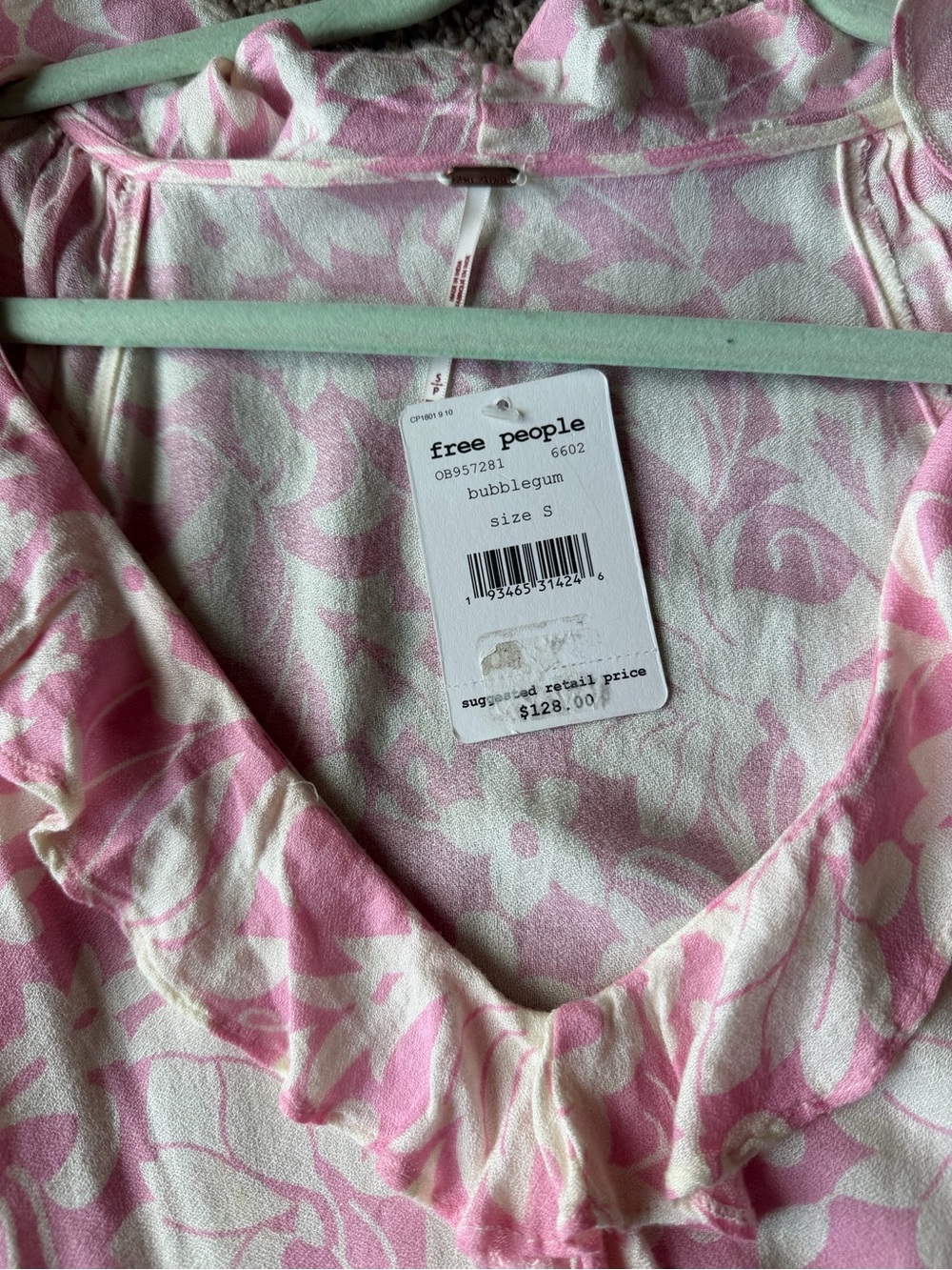 NWT. Free People Rebecca Pink Floral Ruffle, long sleeve dress.small - Picture 3 of 6